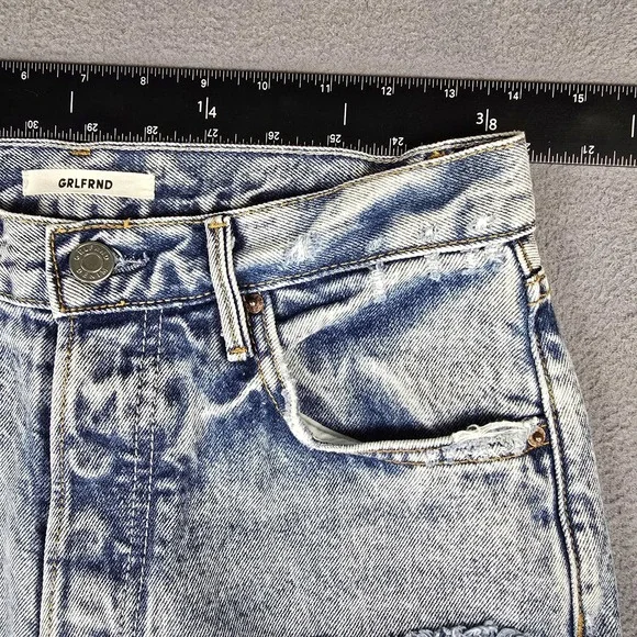 Grlfrnd Helena Jeans Womens 25 Blue Acid Wash High Rise Straight Distressed - Picture 3 of 13